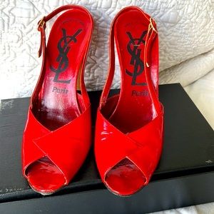 ***SOLD***YSL Lipstick Red Peep Toe Heels